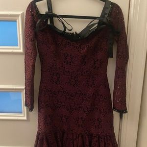 Beautiful off the shoulder dress with black shoulder ribbon ties